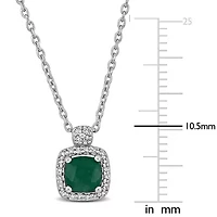 Diamond & Emerald Pendant With Chain in 10k White Gold- 17 in