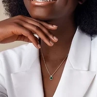 Diamond & Emerald Pendant With Chain in 10k White Gold- 17 in