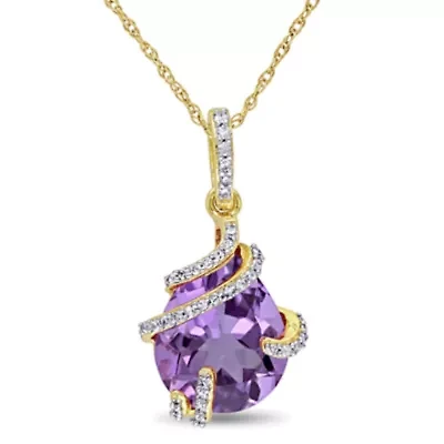 Diamond & Amethyst Pendant with Chain in 10k Yellow Gold - 17 in