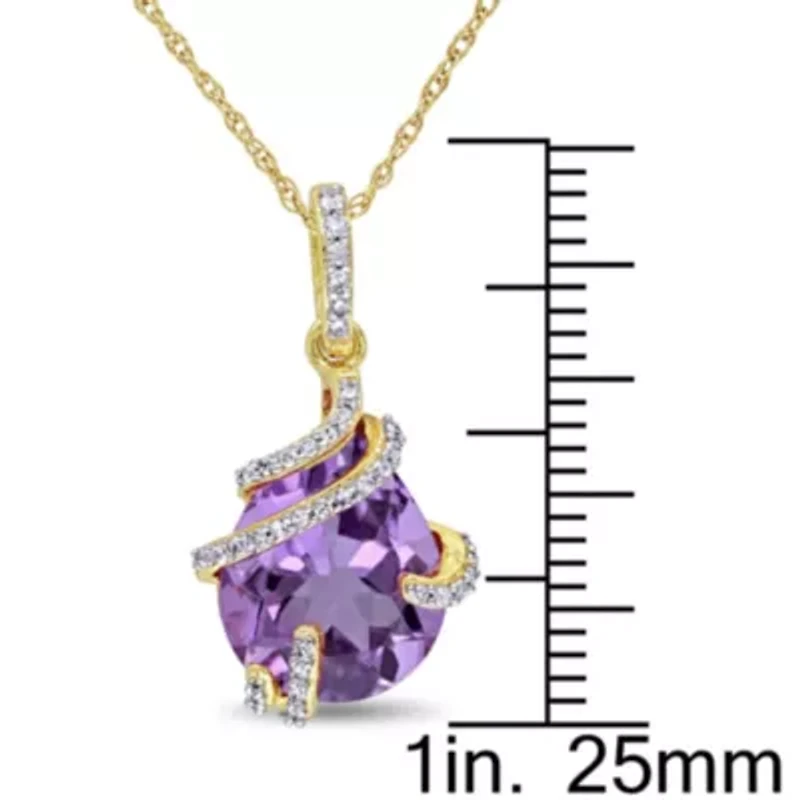 Diamond & Amethyst Pendant with Chain in 10k Yellow Gold - 17 in