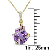 Diamond & Amethyst Pendant with Chain in 10k Yellow Gold - 17 in
