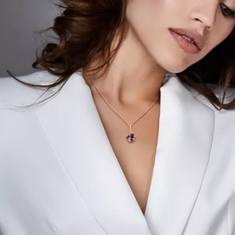 Diamond & Amethyst Pendant with Chain in 10k Yellow Gold - 17 in