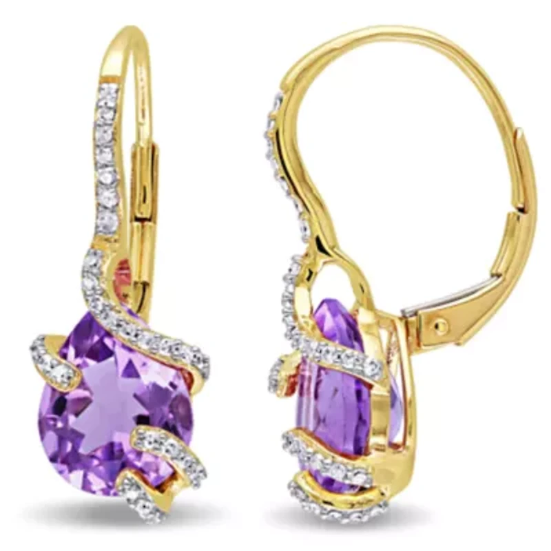 Diamond & 4 ct. t.g.w. Amethyst Earrings in 10k Yellow Gold
