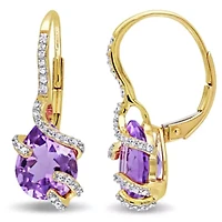 Diamond & 4 ct. t.g.w. Amethyst Earrings in 10k Yellow Gold