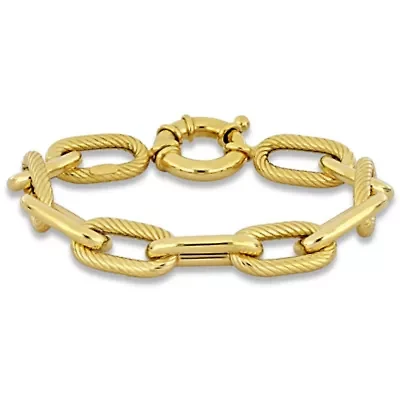 10.3mm Alternating and Twisted Oval Link Chain Bracelet in 14K Yellow Gold, 7"