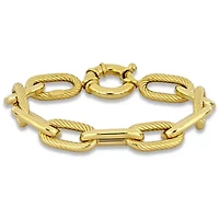 10.3mm Alternating and Twisted Oval Link Chain Bracelet in 14K Yellow Gold, 7"