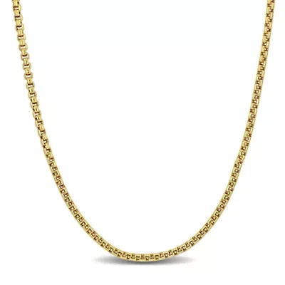 Hollow Round Box Link Chain Necklace in 14K Yellow Gold, 24"
