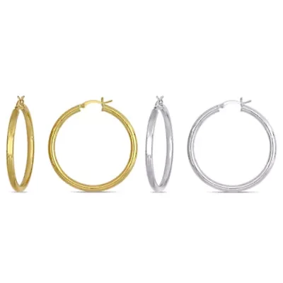 Two Pairs Hoop Earrings Set in 10K Two-tone Gold