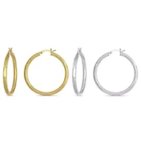 Two Pairs Hoop Earrings Set in 10K Two-tone Gold