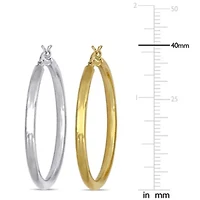 Two Pairs Hoop Earrings Set in 10K Two-tone Gold