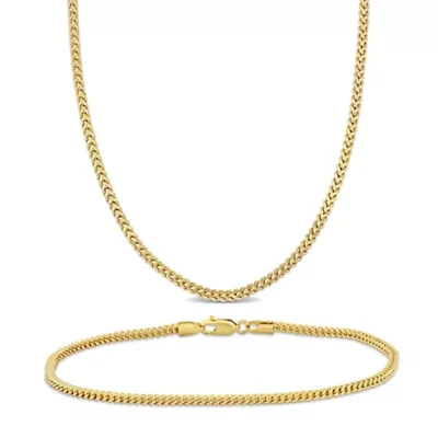 2.3mm Franco Link Chain Necklace and Anklet Set in 10K Yellow Gold, 18" & 9"