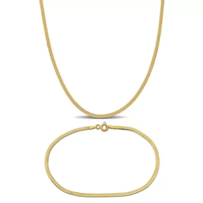 2-Piece Set of 2 mm Herringbone Chain Necklace & Anklet 10K Yellow Gold