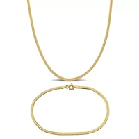 2-Piece Set of 2 mm Herringbone Chain Necklace & Anklet 10K Yellow Gold