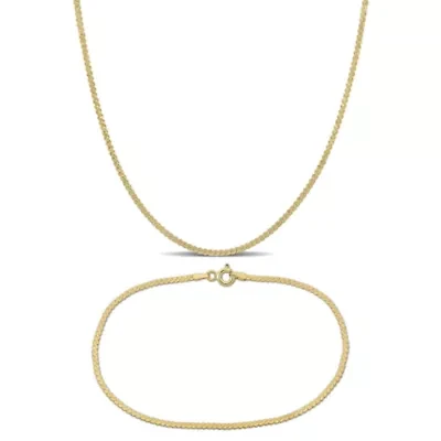 1.55mm Serpentine Chain Necklace and Anklet Set in 10K Yellow Gold, 18" + 9"