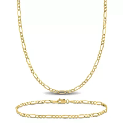 2.5mm Figaro Link Chain Necklace and Bracelet Set in 10K Yellow Gold, 18" + 7.5"