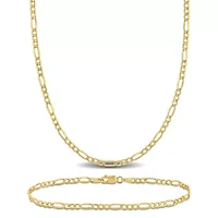 2.5mm Figaro Link Chain Necklace and Bracelet Set in 10K Yellow Gold, 18" + 7.5"