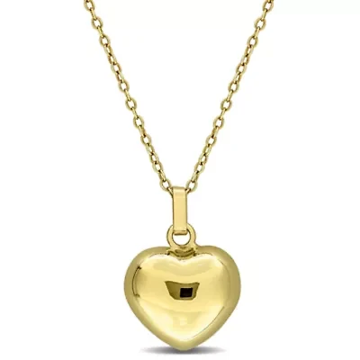 Puffed Heart Pendant with Chain in 14K Yellow Gold, 17"