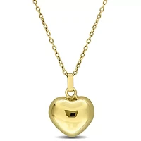 Puffed Heart Pendant with Chain in 14K Yellow Gold, 17"