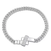 Diamond Crossover Curb Link Bracelet in Sterling Silver - 9 in