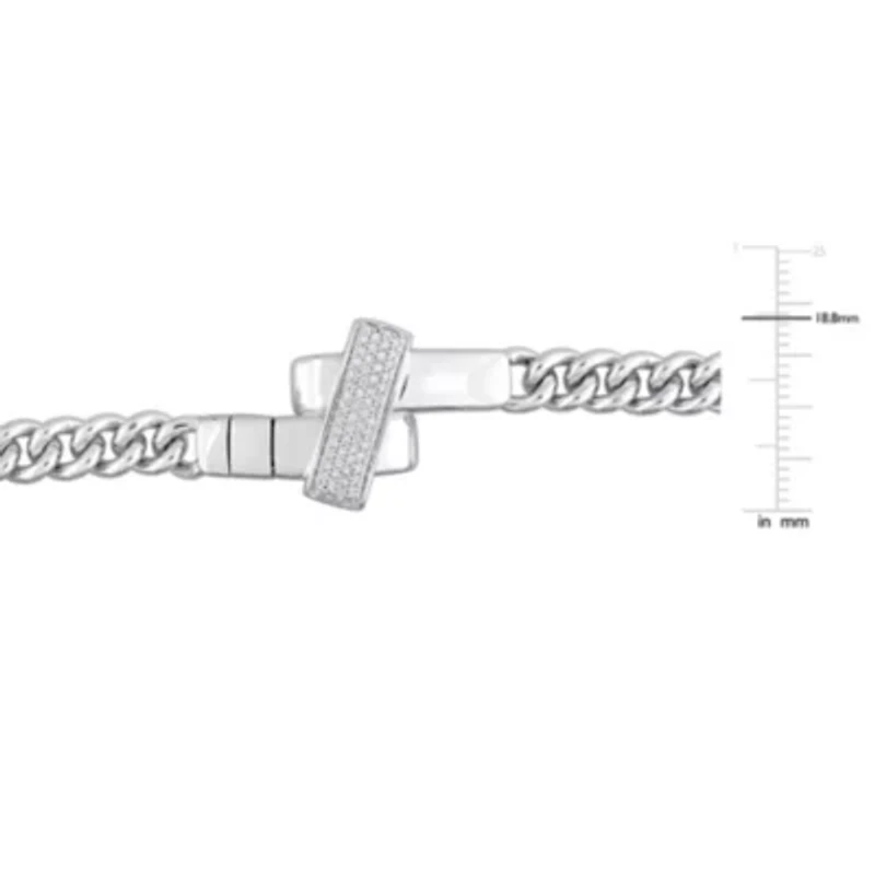 Diamond Crossover Curb Link Bracelet in Sterling Silver - 9 in