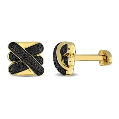 Black Diamond Crossover Cufflinks in Yellow Plated Sterling Silver