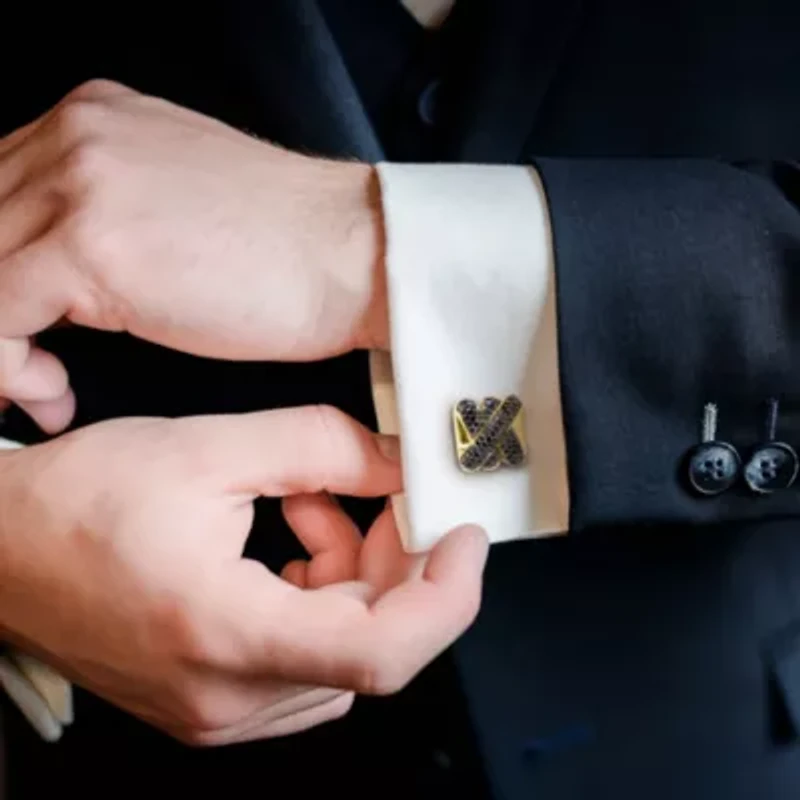 Black Diamond Crossover Cufflinks in Yellow Plated Sterling Silver