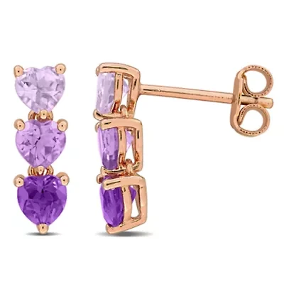 Amethyst and Rose de France Earrings in Rose Plated Sterling Silver