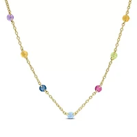 Multi-Gem Bead Station Necklace in Yellow Plated Sterling Silver - 17 in
