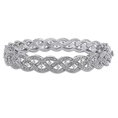 Diamond Braided Bangle in Sterling Silver - 7 in