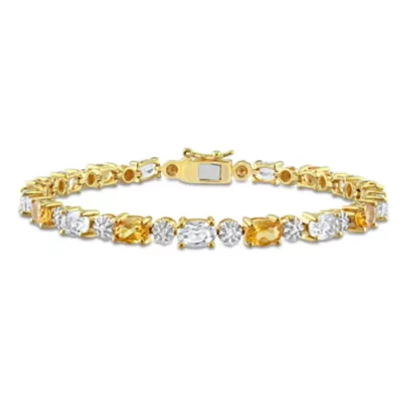 White Topaz, Citrine & Diamond Accent Bracelet in Yellow Plated Sterling Silver - 7.25 in
