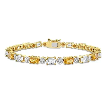 White Topaz, Citrine & Diamond Accent Bracelet in Yellow Plated Sterling Silver - 7.25 in