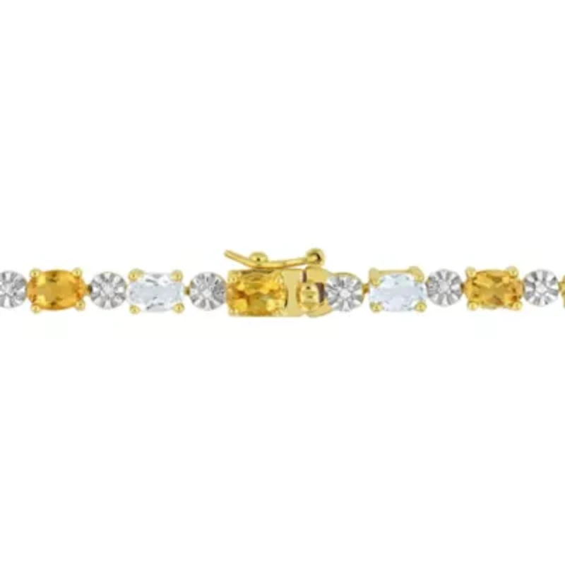 White Topaz, Citrine & Diamond Accent Bracelet in Yellow Plated Sterling Silver - 7.25 in