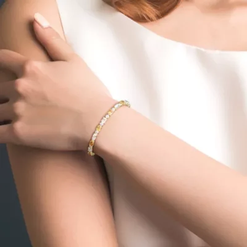 White Topaz, Citrine & Diamond Accent Bracelet in Yellow Plated Sterling Silver - 7.25 in