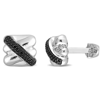 Black Diamond Cufflink in Sterling Silver Black Rhodium Plated