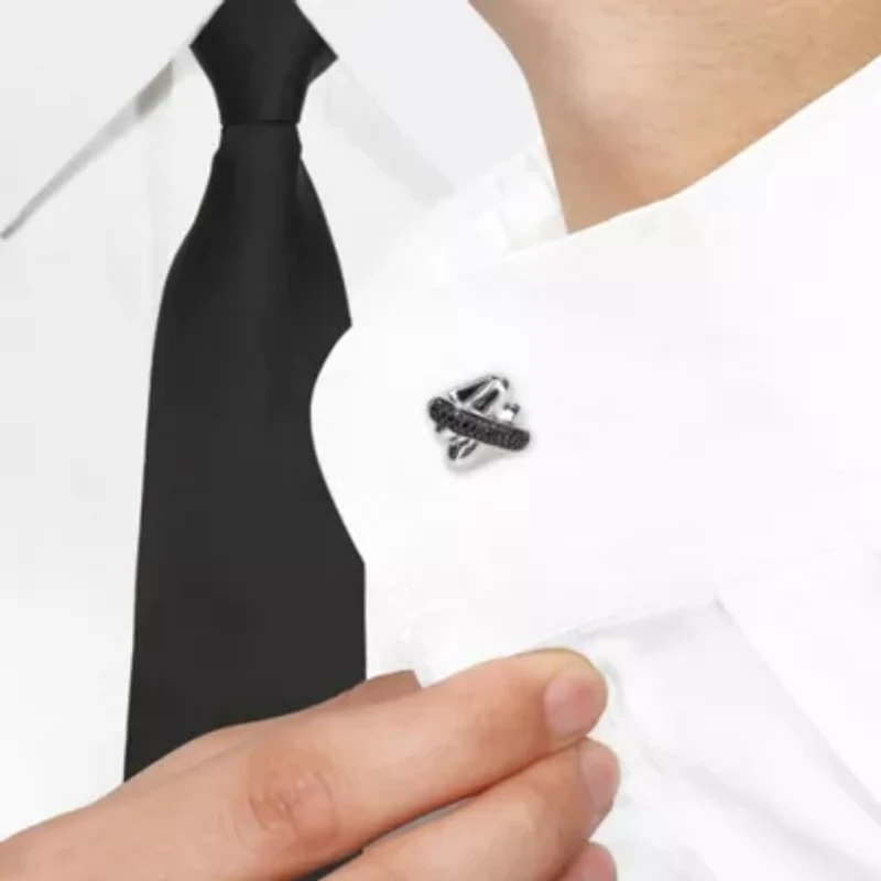 Black Diamond Cufflink in Sterling Silver Black Rhodium Plated