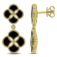 Black Agate Earrings in Yellow Plated Sterling Silver