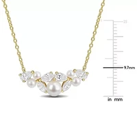 Lab Created 2.5-6mm Freshwater Cultured Pearl & White Moissanite Necklace in Yellow Plated Sterling Silver - 17 in