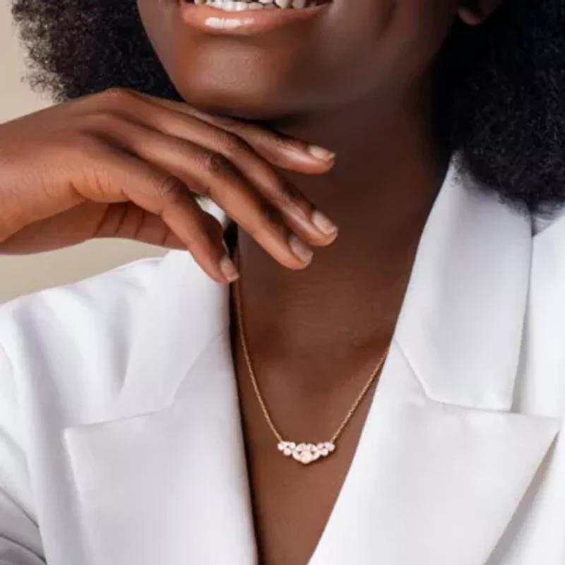 Lab Created 2.5-6mm Freshwater Cultured Pearl & White Moissanite Necklace in Yellow Plated Sterling Silver - 17 in