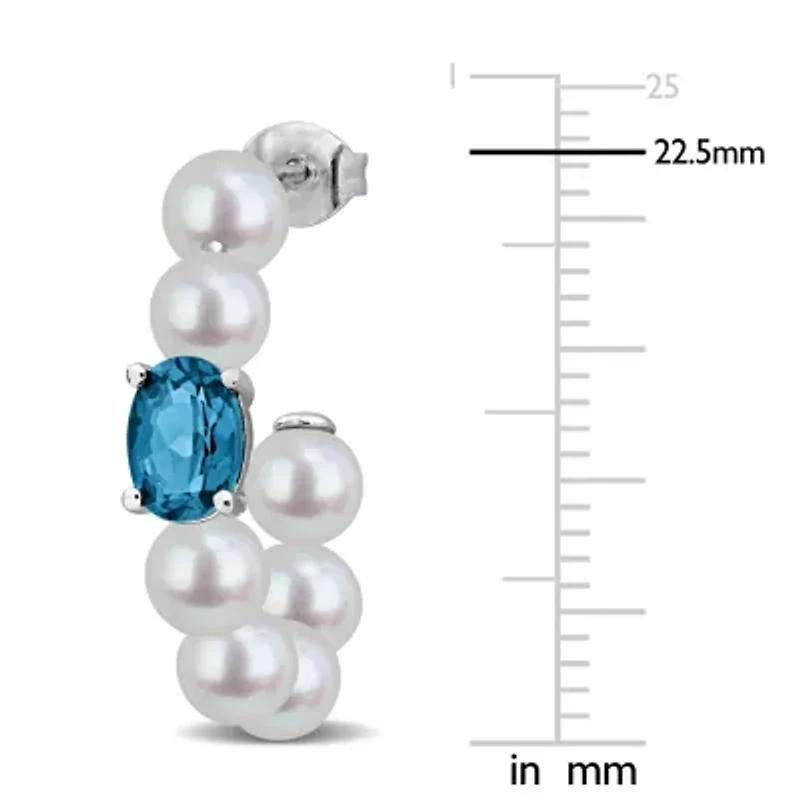 5-5.5mm Freshwater Cultured Pearl & London Blue Topaz Earrings in Sterling Silver
