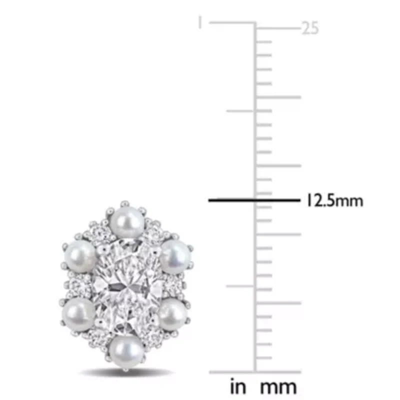 Lab Created 2-2.5mm Freshwater Cultured Pearl & White Moissanite Earrings in Sterling Silver