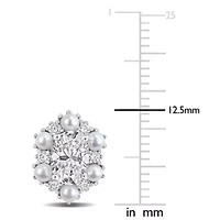 Lab Created 2-2.5mm Freshwater Cultured Pearl & White Moissanite Earrings in Sterling Silver