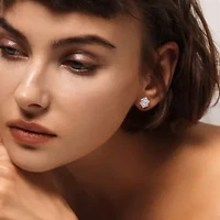 Lab Created 2-2.5mm Freshwater Cultured Pearl & White Moissanite Earrings in Sterling Silver