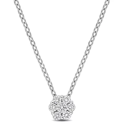 Lab Grown Diamond Pendant in Sterling Silver - 18 in