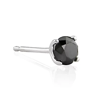 Black Diamond Single Earrings in 14k White Gold