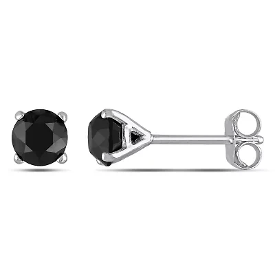 Black Diamond Solitaire Earrings in 10K White Gold