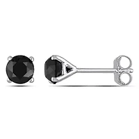 Black Diamond Solitaire Earrings in 10K White Gold