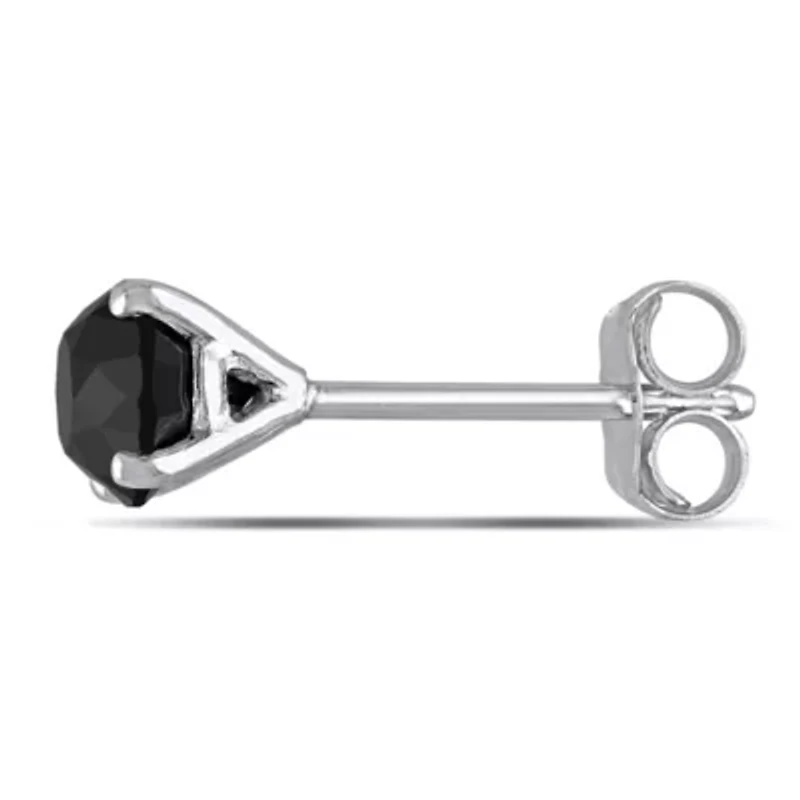 Black Diamond Solitaire Earrings in 10K White Gold