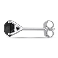 Black Diamond Solitaire Earrings in 10K White Gold