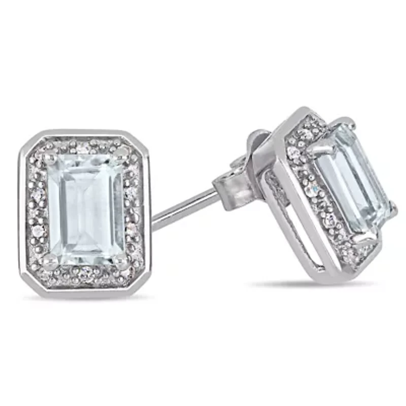 Diamond & Aquamarine Earrings in 10k White Gold