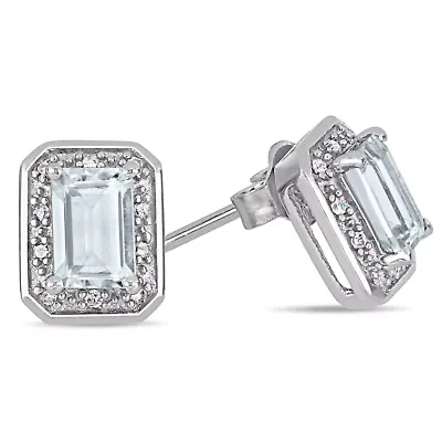 Diamond & Aquamarine Earrings in 10k White Gold